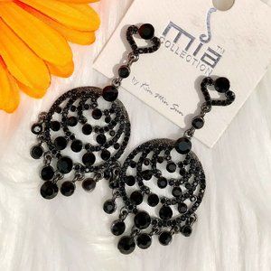 Rhinestone Earrings Sexy Dressy Post Drop Dangle Jeweled Black Gothic Runway NWT